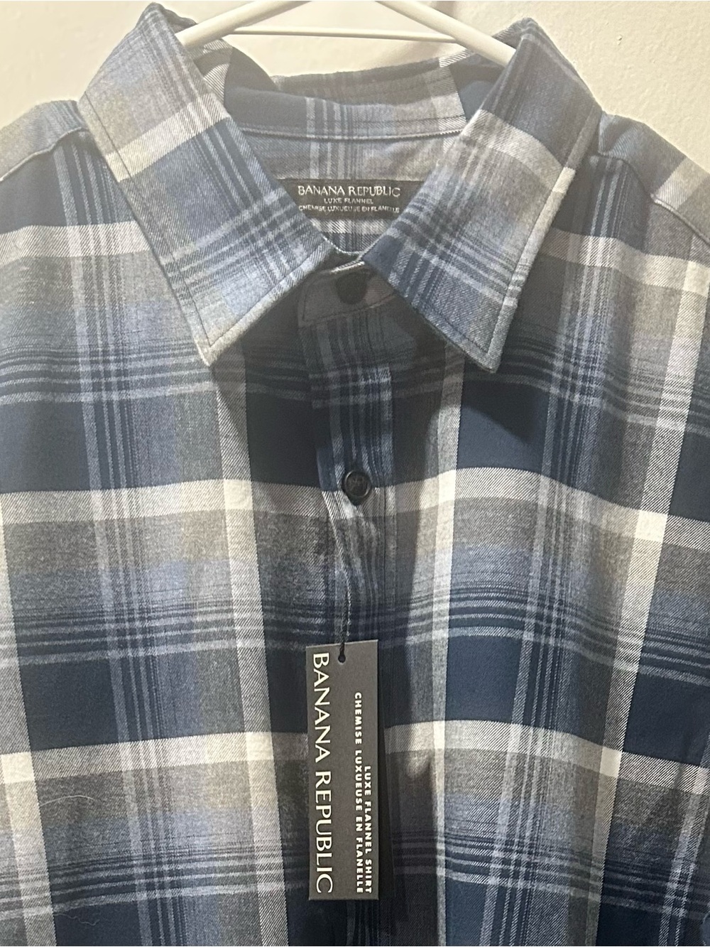NWT Banana Republic Men’s Blue Plaid Luxe Flannel Shirt - Size LG